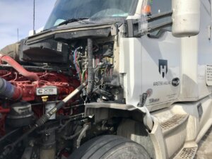 A truck that has been hit by an accident.